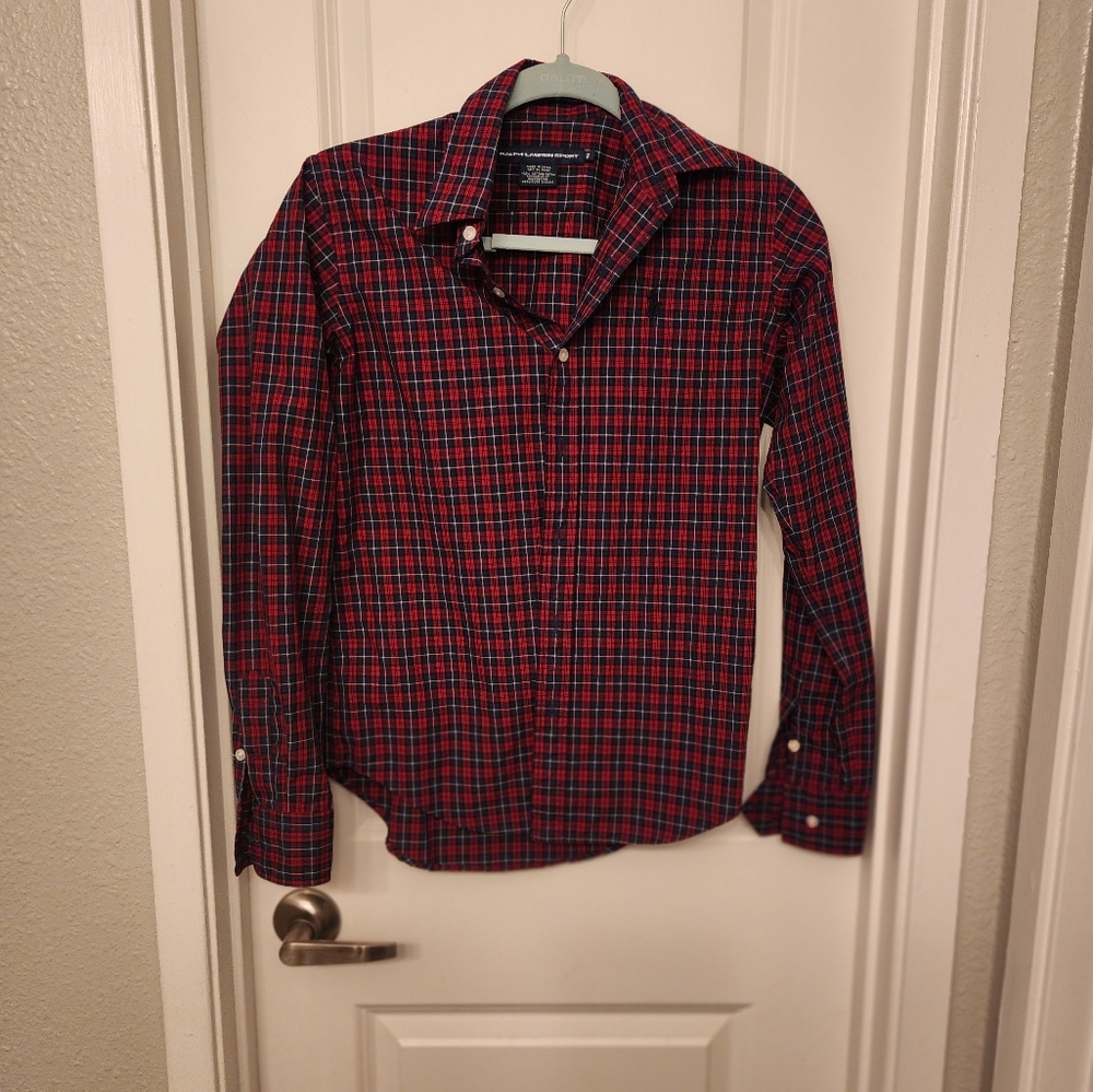 Polo by Ralph Lauren Sport Red / Blue Long Sleeve Collared Button Up Shirt.